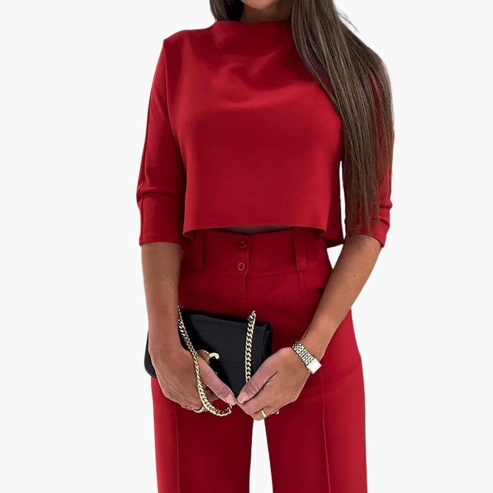 Women’s two-piece set with cropped top and wide-leg trousers