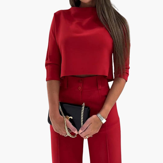 Women’s two-piece set with cropped top and wide-leg trousers