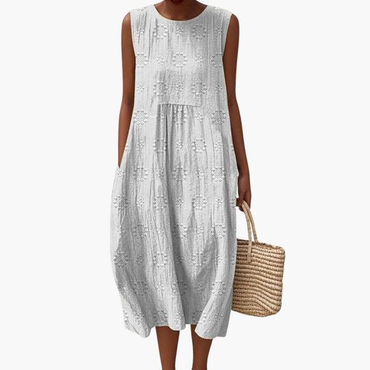 Women’s sleeveless summer midi dress with side pockets