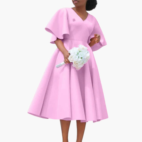 Women’s summer midi dress with pockets and short sleeves