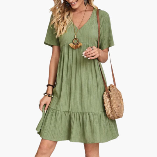 Women’s short sleeve summer dress with ruffled hemline