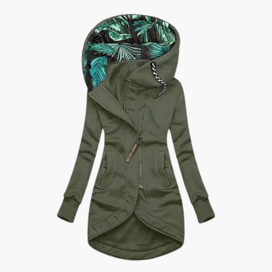 Floral Lined Zip-Up Hoodie - Women's Casual Fleece Jacket