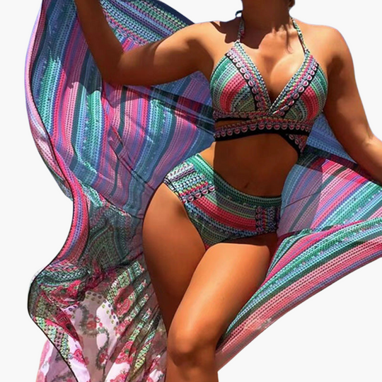 Boho Three Piece Bikini - Women’s Festival Set with Cover Up