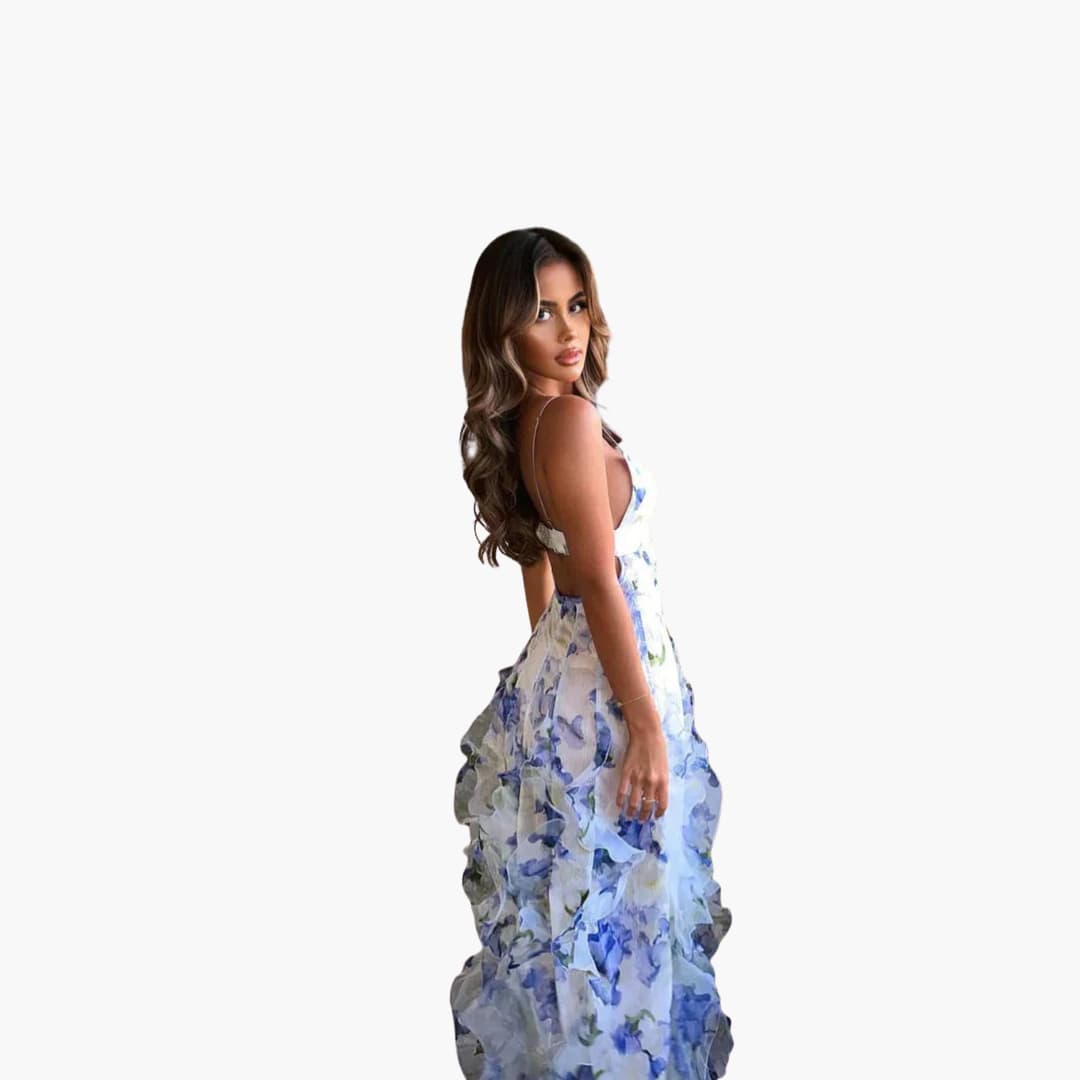 Women’s sleeveless floral summer dress with V-neck and ruffles