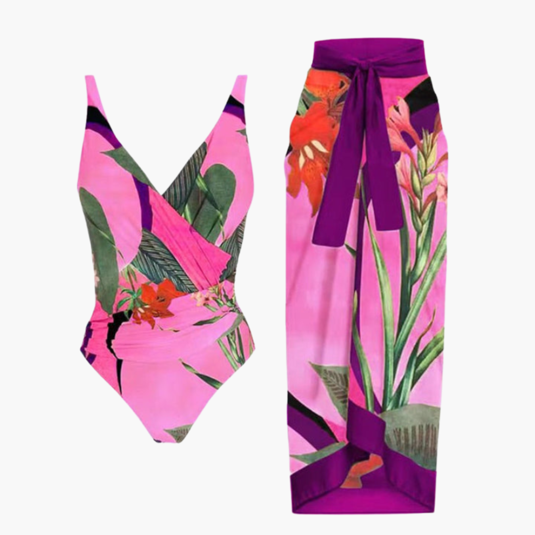 Swimsuit with Cover-Up - Women's Beachwear Set Boho Style