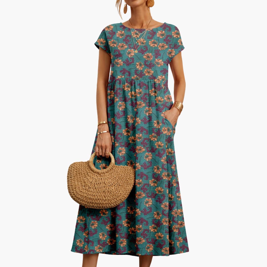 Boho Midi Dress - Relaxed Fit Lightweight Summer Dress for Women