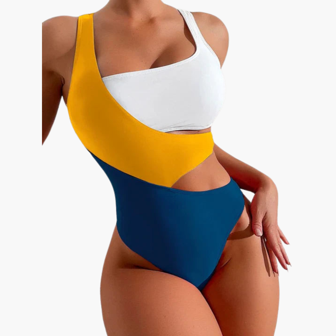 Asymmetric One Piece Swimsuit - Women’s Colour Block Style