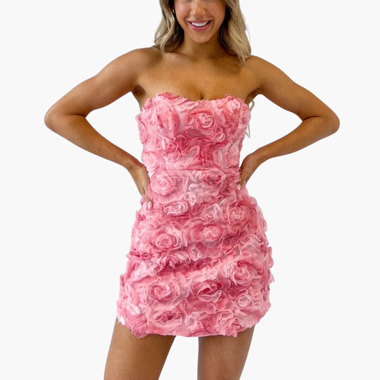 Women’s strapless mini dress with floral texture for summer