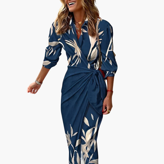 Women’s summer midi dress with side knot and striped print