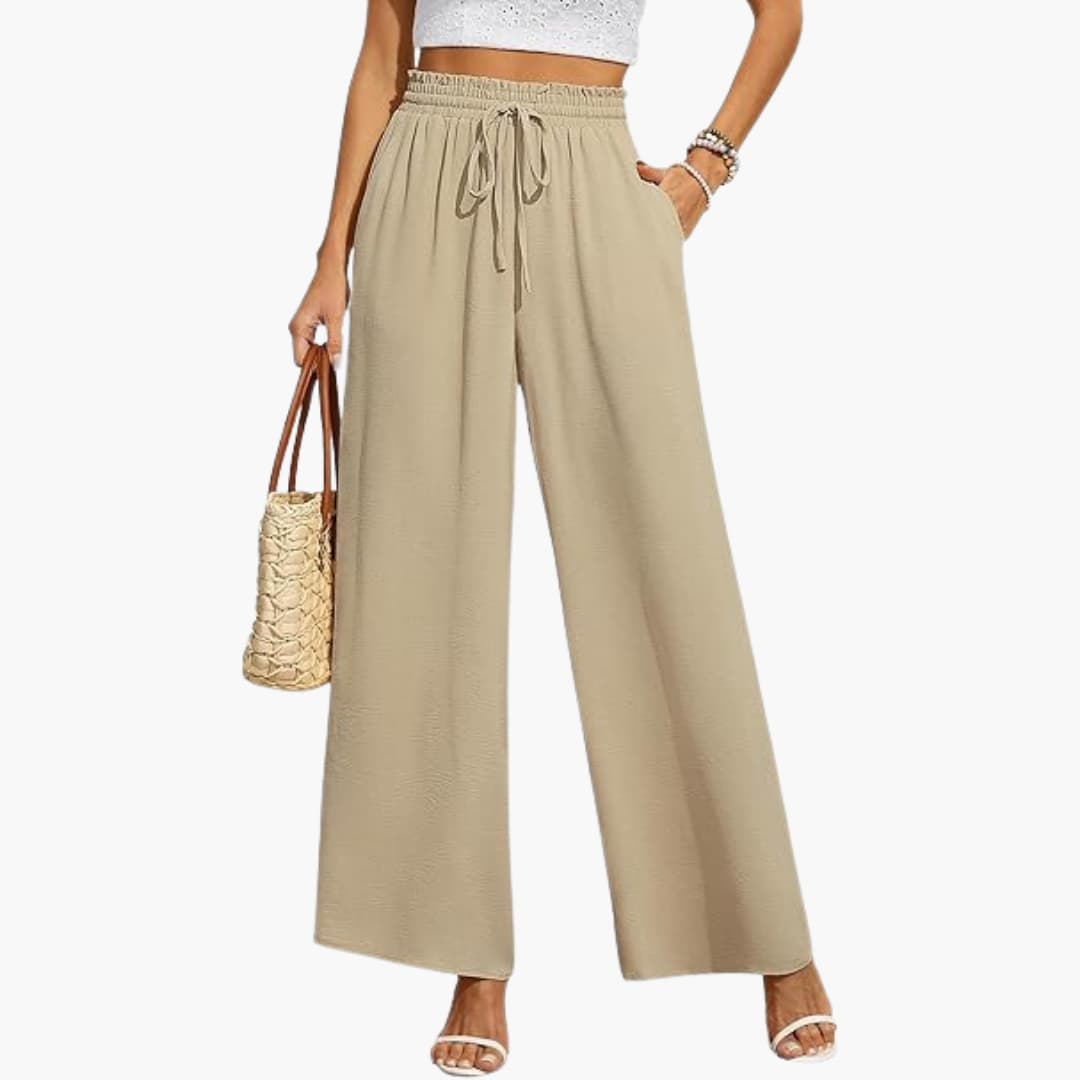Women’s wide leg full length trousers with drawstring waist