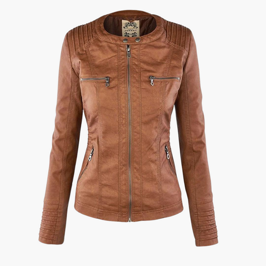 Zip-Up Jacket - Lightweight Faux Leather Fit for Women