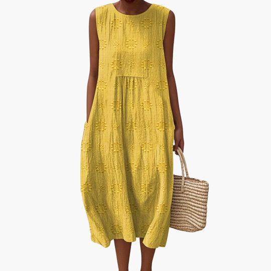 Women’s sleeveless summer midi dress with side pockets