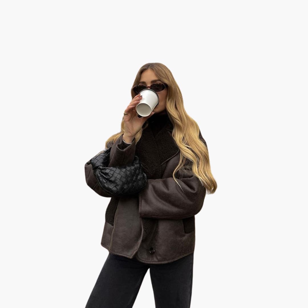 Faux Leather Shearling Jacket - Women's Warm Winter Coat