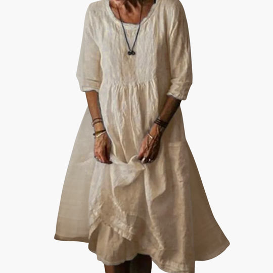 Women’s summer midi dress with 3/4 sleeves and pleats