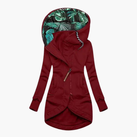 Floral Lined Zip-Up Hoodie - Women's Casual Fleece Jacket