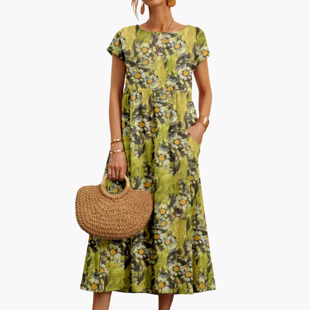 Boho Midi Dress - Relaxed Fit Lightweight Summer Dress for Women