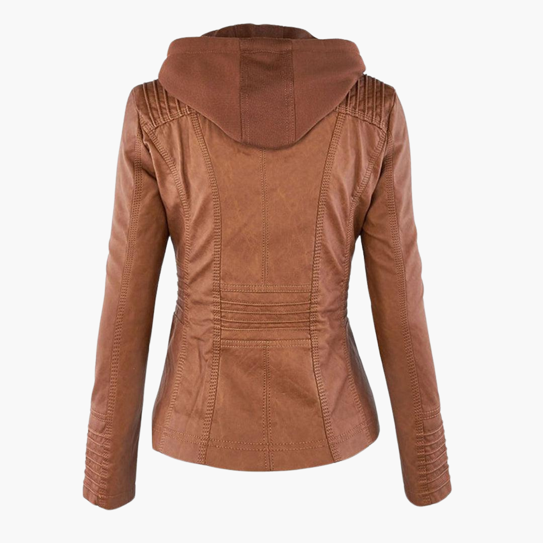 Zip-Up Jacket - Lightweight Faux Leather Fit for Women