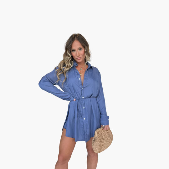 Women’s summer romper dress with long sleeves and drawstring waist