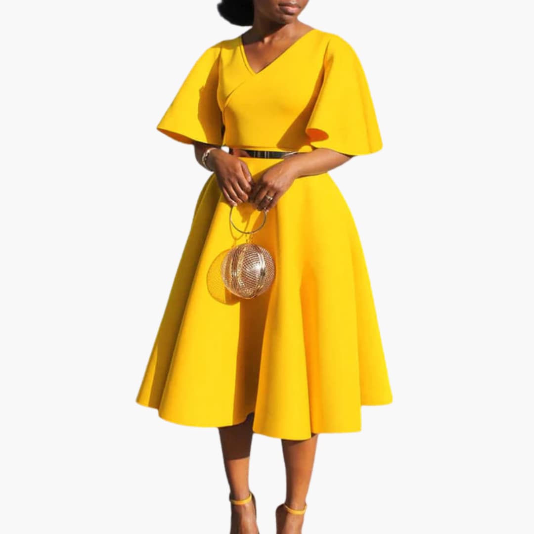 Women’s summer midi dress with pockets and short sleeves