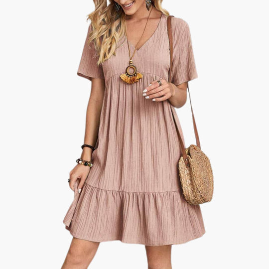 Women’s short sleeve summer dress with ruffled hemline