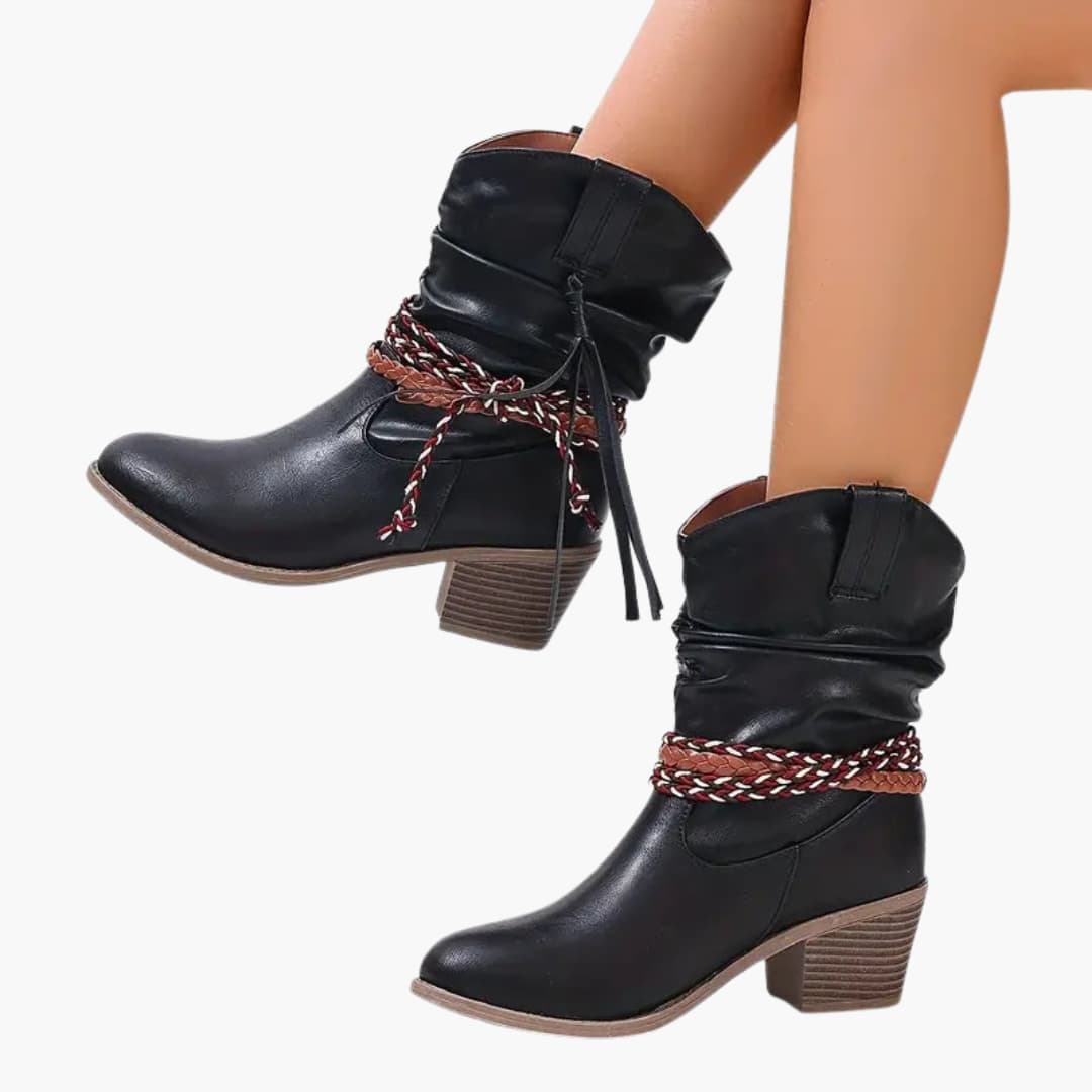 Women’s Western ankle boots with block heel and tassel detail