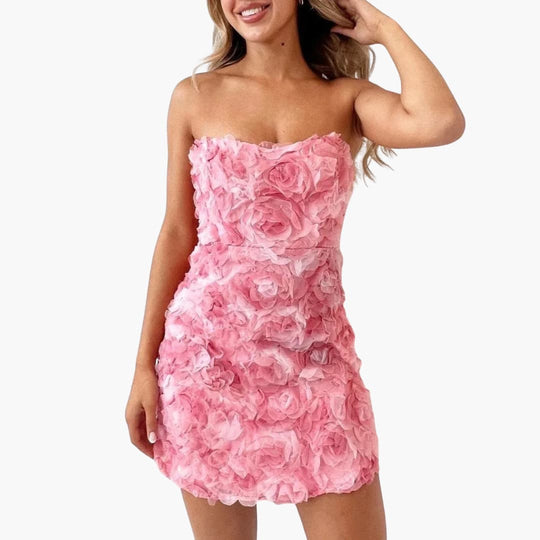 Women’s strapless mini dress with floral texture for summer