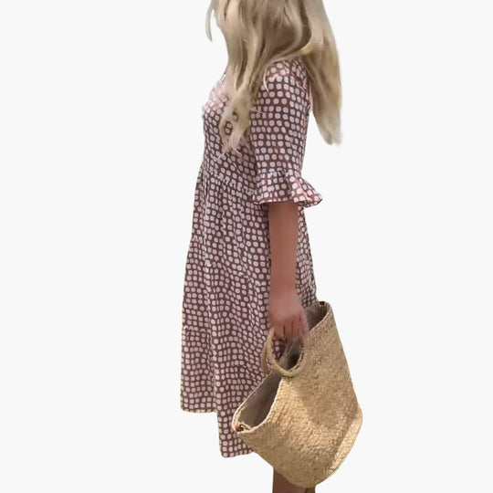 Women’s summer midi dress with tiered polka dot design