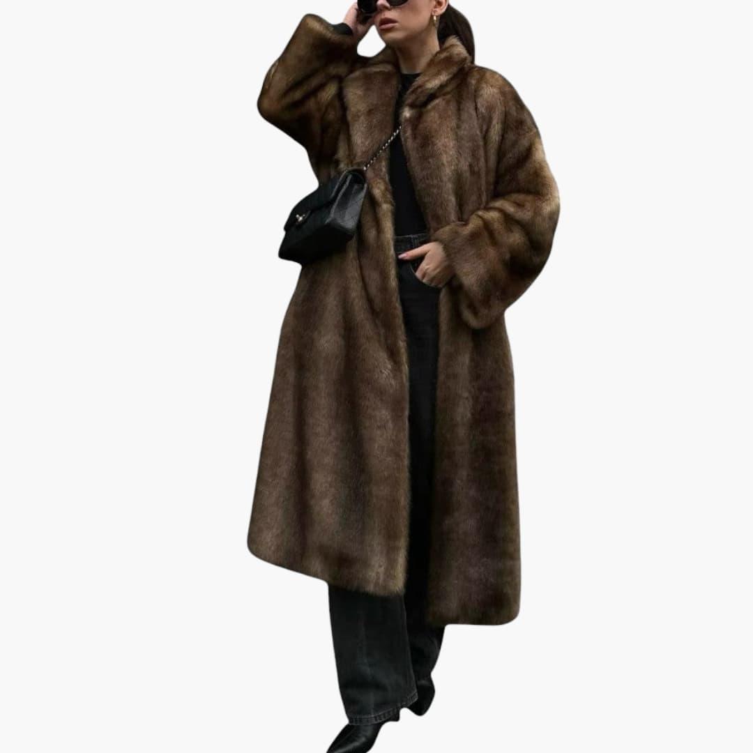 Faux Fur Winter Coat – Women's Elegant Longline Jacket