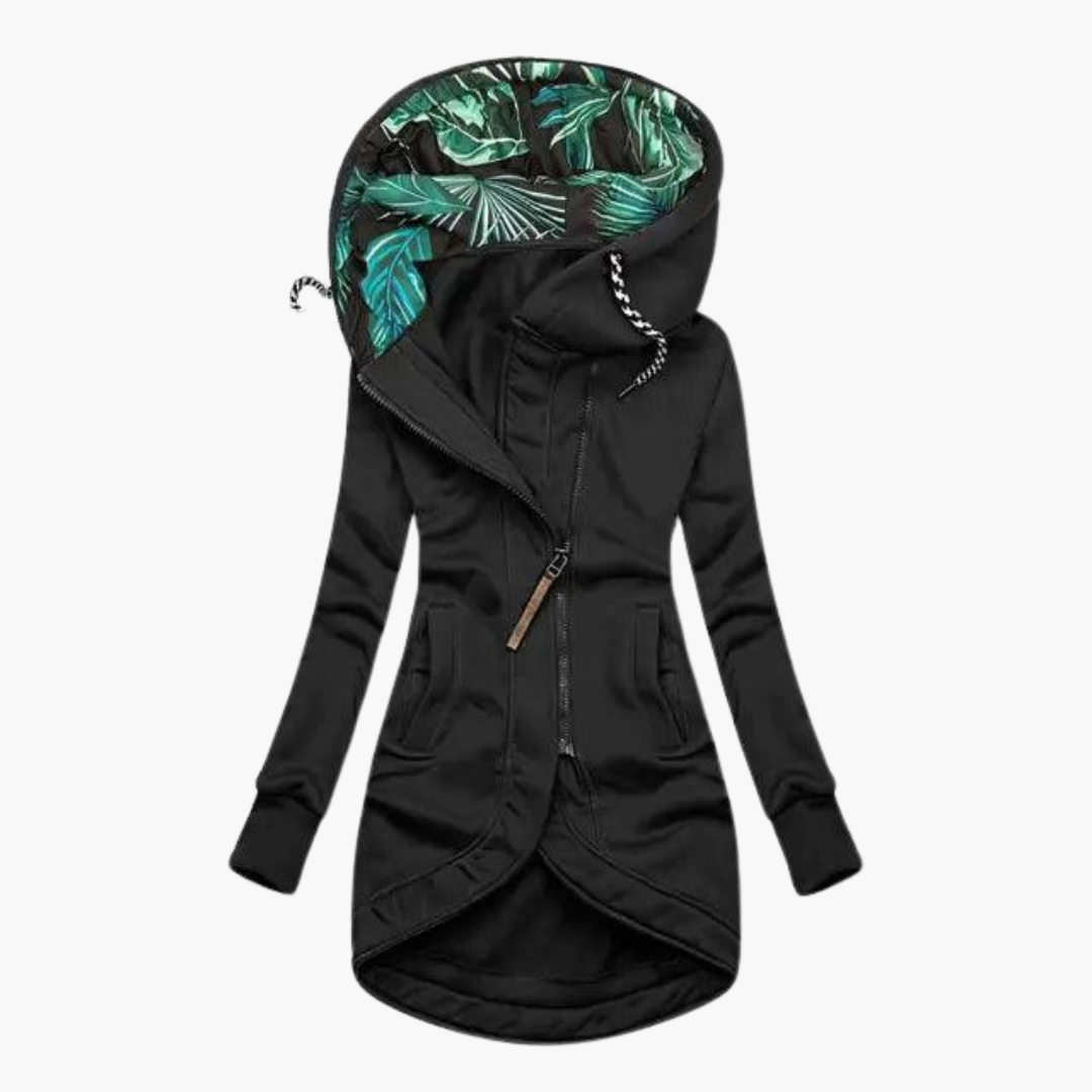 Floral Lined Zip-Up Hoodie - Women's Casual Fleece Jacket