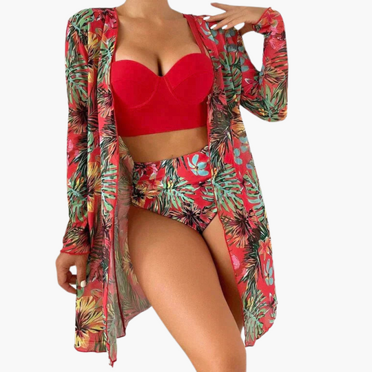 3-Piece Bikini Set - Women's Summer Swimwear with Cover-Up