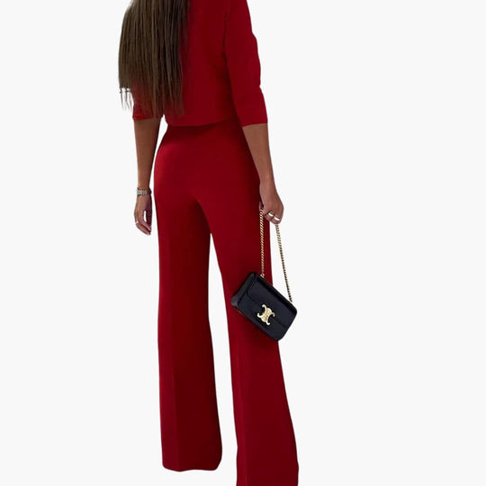 Women’s two-piece set with cropped top and wide-leg trousers