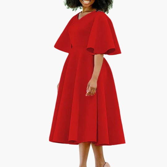 Women’s summer midi dress with pockets and short sleeves