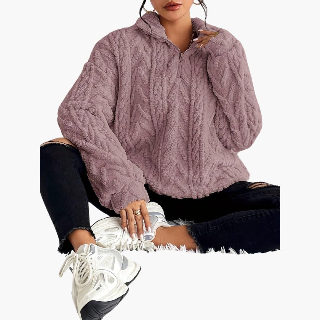 Cable-Knit Fleece Pullover - Women's Cozy Long Sleeve Top - Made by Jessica