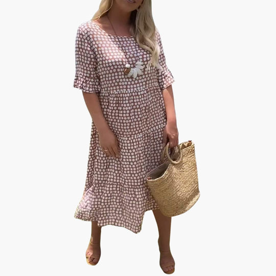 Women’s summer midi dress with tiered polka dot design