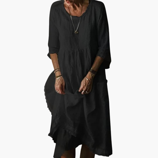 Women’s summer midi dress with 3/4 sleeves and pleats