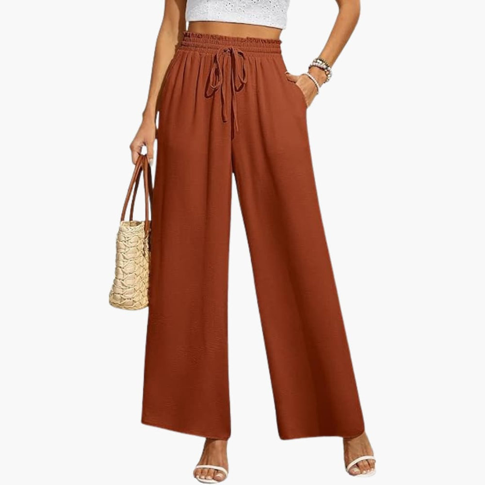 Women’s wide leg full length trousers with drawstring waist