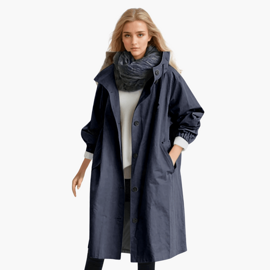 Women’s trench coat with hood and breathable water-repellent fabric