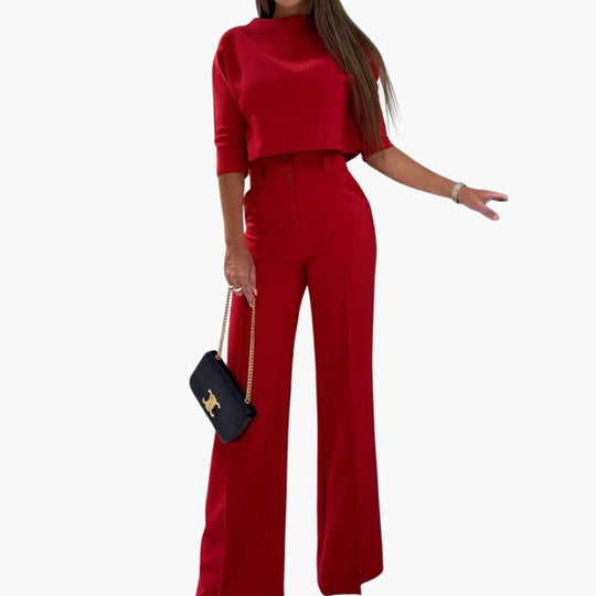 Women’s two-piece set with cropped top and wide-leg trousers