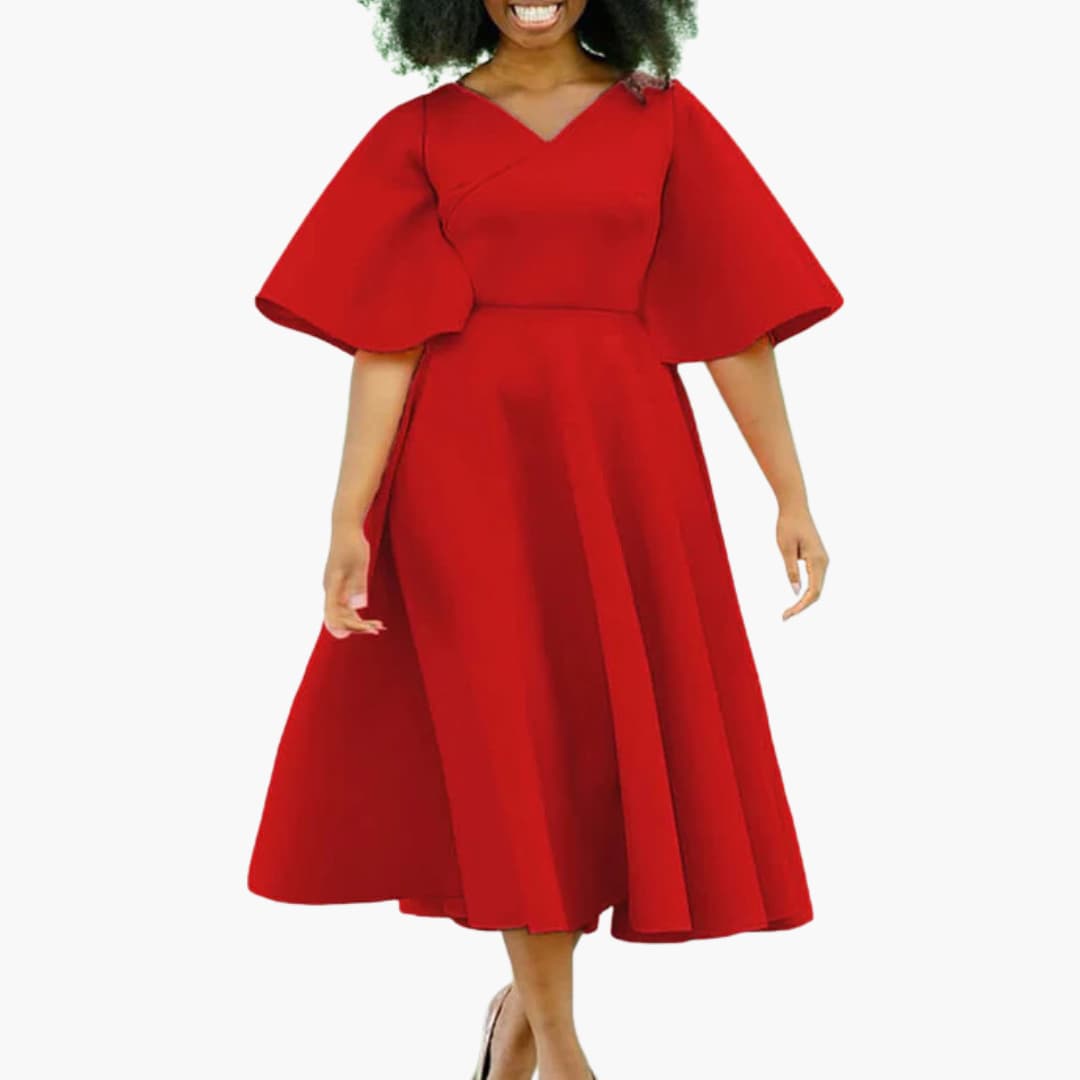 Women’s summer midi dress with pockets and short sleeves