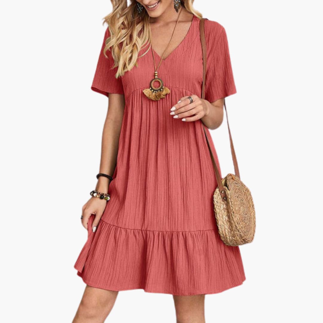 Women’s short sleeve summer dress with ruffled hemline