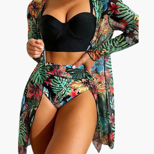 3-Piece Bikini Set - Women's Summer Swimwear with Cover-Up