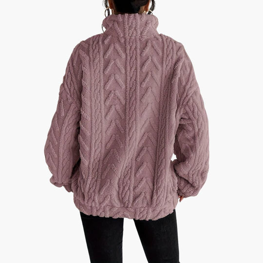 Cable-Knit Fleece Pullover - Women's Cozy Long Sleeve Top - Made by Jessica