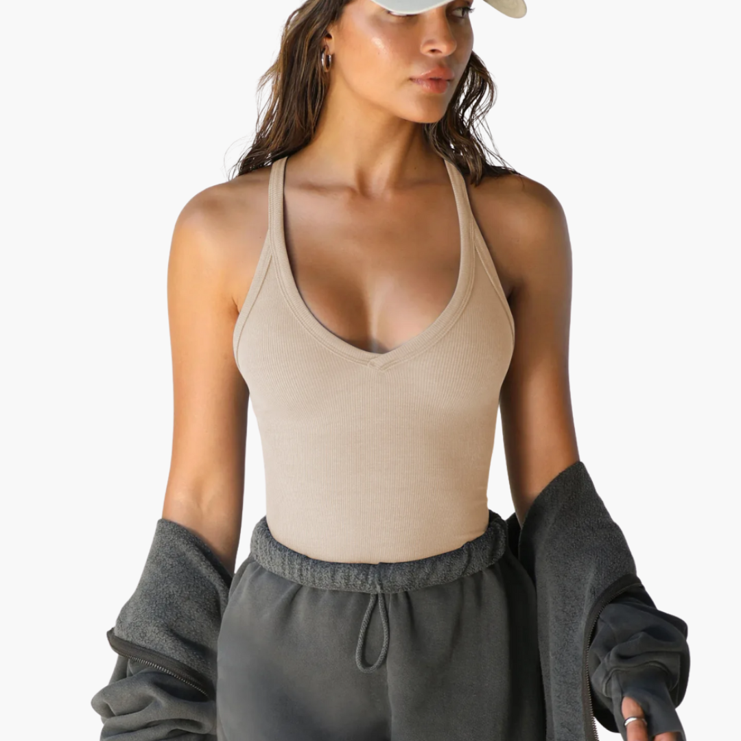 Women’s summer sleeveless top with V-neck and stretch fit