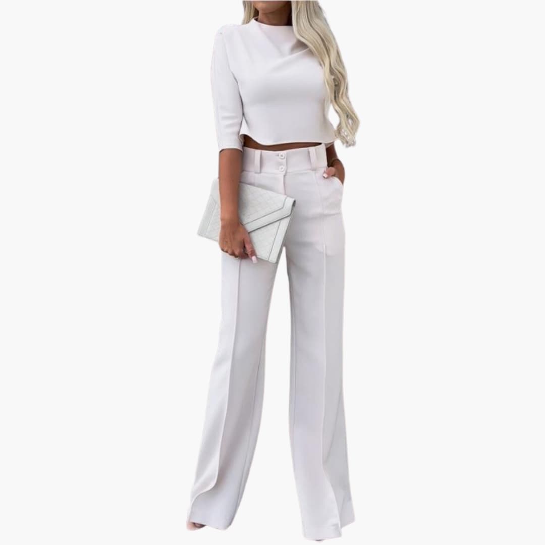 Women’s two-piece set with cropped top and wide-leg trousers