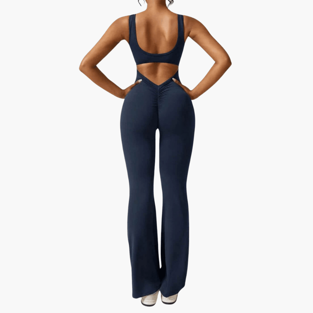 Women’s sleeveless jumpsuit with scoop neck and flared legs