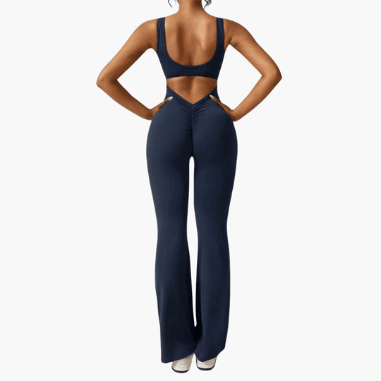 Women’s sleeveless jumpsuit with scoop neck and flared legs