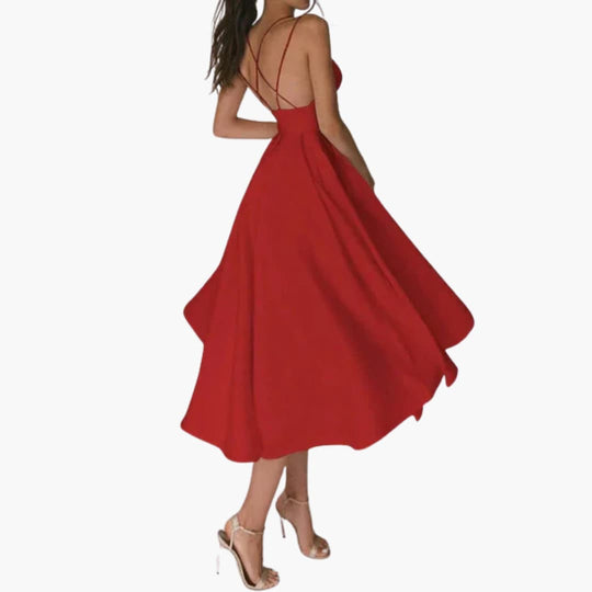 Women’s sleeveless V-neck dress with backless summer design