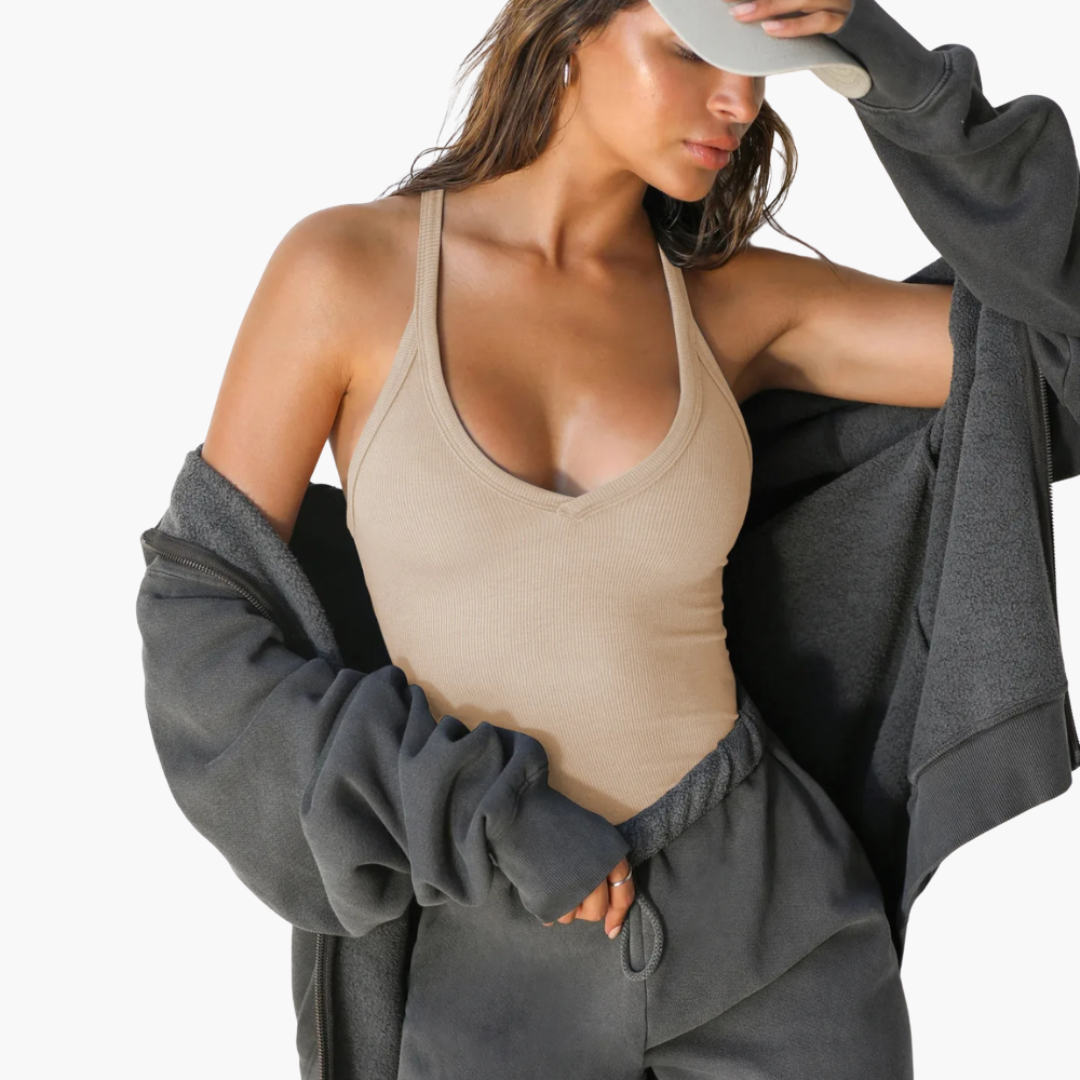 Women’s summer sleeveless top with V-neck and stretch fit