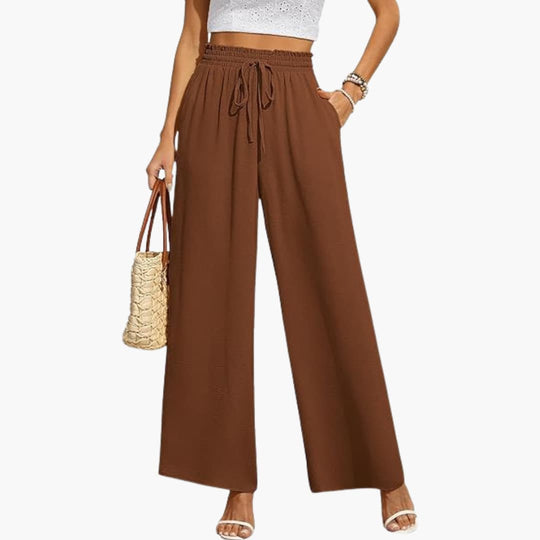 Women’s wide leg full length trousers with drawstring waist