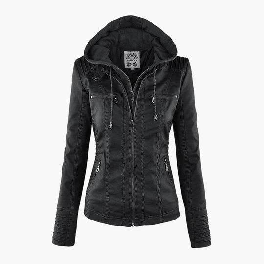Zip-Up Jacket - Lightweight Faux Leather Fit for Women